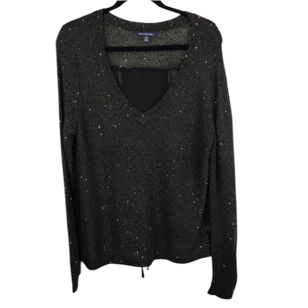 American Eagle Outfitters size XL black sweater with silver metallic threading